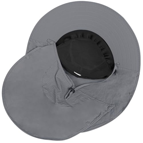 Rosoz Sun Hat for Men Women with Neck Flap& Removable Face Cover Wide Brim - color: 1pack-dark Grey