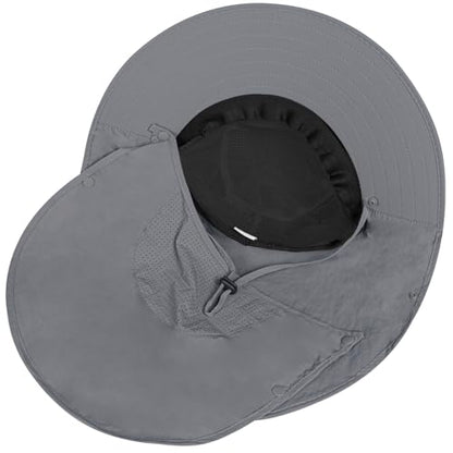 Rosoz Sun Hat for Men Women with Neck Flap& Removable Face Cover Wide Brim - color: 1pack-dark Grey