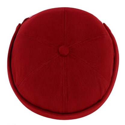 2 Pcs Mens Brimless Docker Cap Set - Retro Worker Sailor Skull Cap Beanie with Rolled Cuff - color: Red