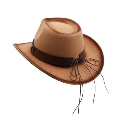 Western Cowboy Hat for Men Cowgirl Hat for Women Unisex Wide Brim Felt Fedora Hats Classic Cowboy Hats - color: Khaki-coffee