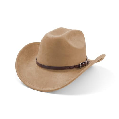 Cowboy Hats for Women and Men with Wide Brim Felt Suede Western Hats for Cowgirls and Cowboys - color: Coffeel