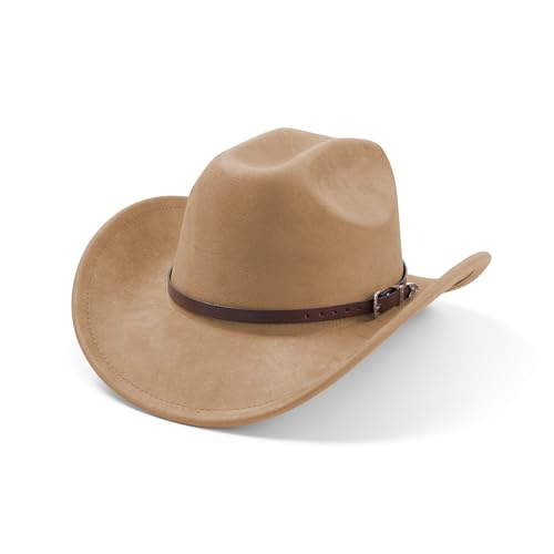Cowboy Hats for Women and Men with Wide Brim Felt Suede Western Hats for Cowgirls and Cowboys - color: Coffeel