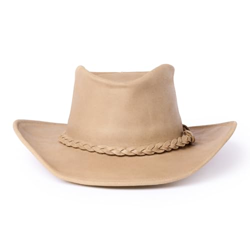 Minnetonka Outback Hat - Distressed Leather with Steel Wire Brim - color: Tan, size: Small