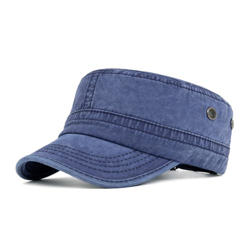 Cadet Army Cap Military Style Hats Flat Top Cap Baseball Hat for Men Women - color: Washed Navy Blue