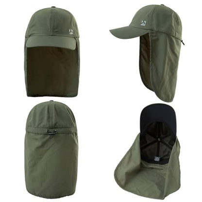 TOP-EX L/XL/XXL UV50+ Waterproof Neck Flap Baseball Sun Cap - color: Olive Green, size: X-Large