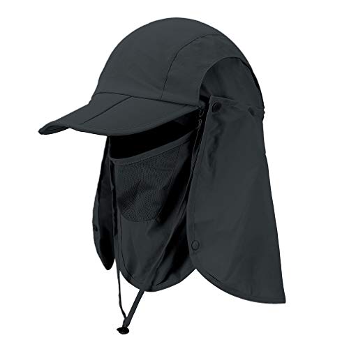 CRISTGEE Foldable Sun Cap, Fishing Hats, UPF 50+ Protection Caps with Face Mask Neck Flap - color: Black