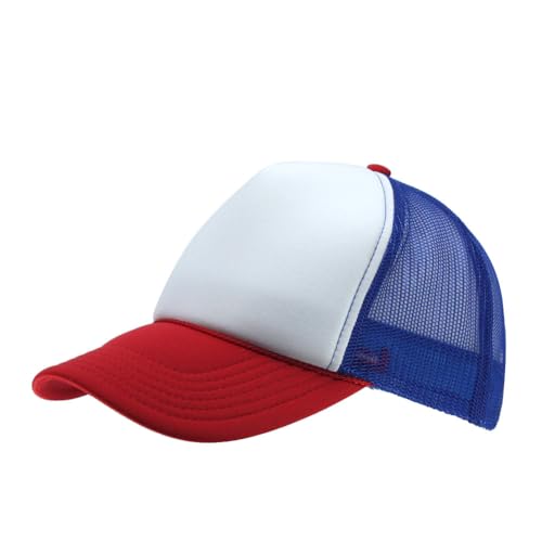 The Vintage Year High Crown Foam Mesh Camouflage Trucker Hat Baseball Cap - color: Red/White/Royal