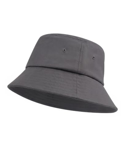 Zylioo XXL Linen Bucket Hat for Big Heads, Summer Travel Sun Hat - color: Dark Gray, size: X-Large-XX-Large