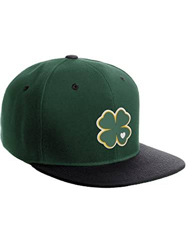 Daxton Classic Snapback St.Patrick Day 3D Lucky Clover Flat Bill Visor Hat - color: Hunter Green Black, style: Clover