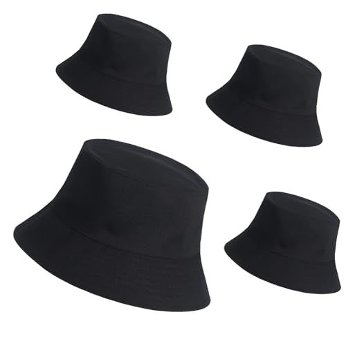 Bucket Hats Bulk Solid Color DIY Blank Hat Bucket Hats for Men, Women and Adults - color: 4pcs Black Bucket Hat
