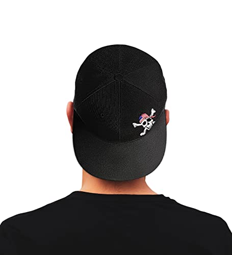 Snapback Hats for Men Flat Bill Black Adjustable Baseball Cap Trucker Hat for Dad American Flag Pirate Skull Caps Cool - color: Pirate Skull