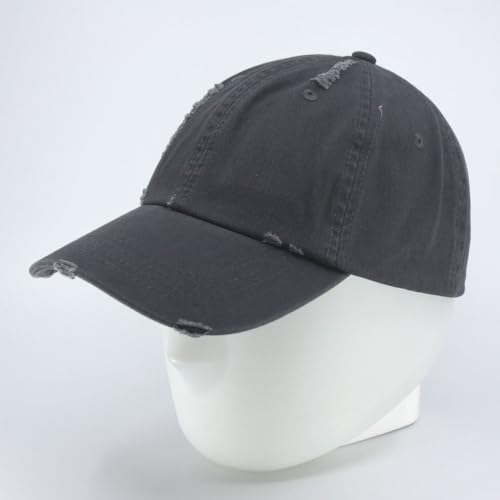 Washed Cotton Distressed with Heavy Stitching Adjustable Baseball Cap - color: Distressed Charcoal Gray