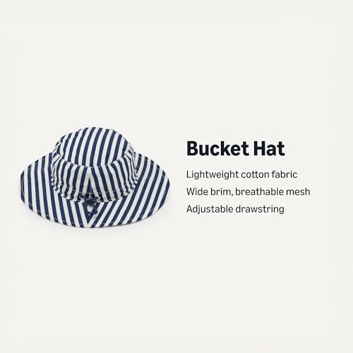 Amazon Essentials x Sofia Grainge Unisex Babies' Cotton Bucket Hat - color: Navy Stripe, size: 2-4T