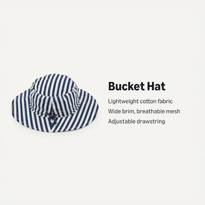 Amazon Essentials x Sofia Grainge Unisex Babies' Cotton Bucket Hat - color: Navy Stripe, size: 2-4T