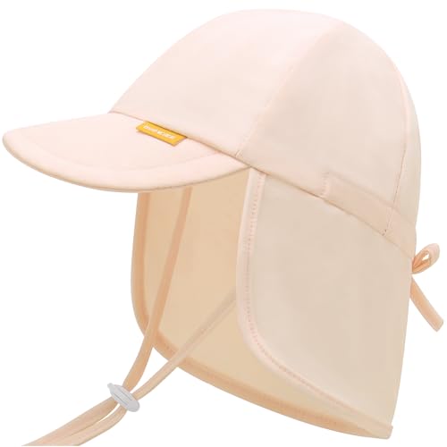 Duoyeree UPF 50+ Baby Sun Hat, Neck Flap Protection for Toddlers - color: A-beige, size: 0-6 Months