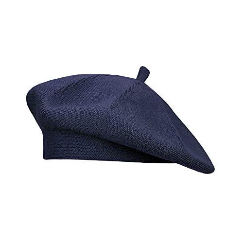 Gllutt Beret Hat French Style Stretchy Knitting Solid Color Both Side Usable - color: Light Navy Blue