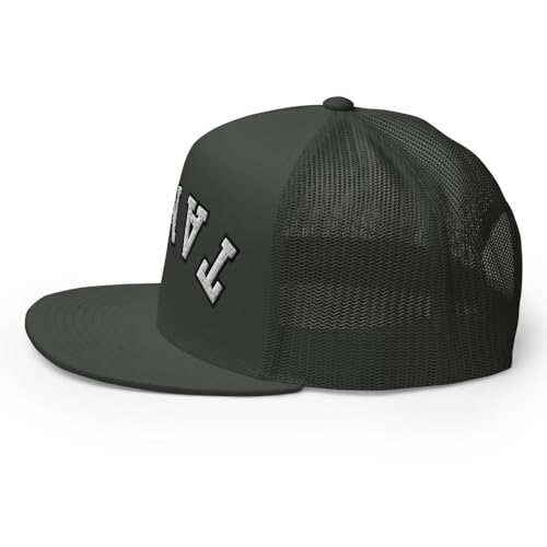 NX Upside Down Tampa Embroidered Flat Bill Trucker Hat High Crown Snapback Cap - color: Charcoal