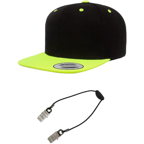 Yupoong Classics 6089 Wool-Blended Snapback Cap Bundle w/Cap Catcher - color: Black/Neon Green