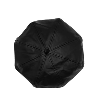 Women Classic PU Leather French Beret Beanie Hat Pumpkin Cap - color: Black B#