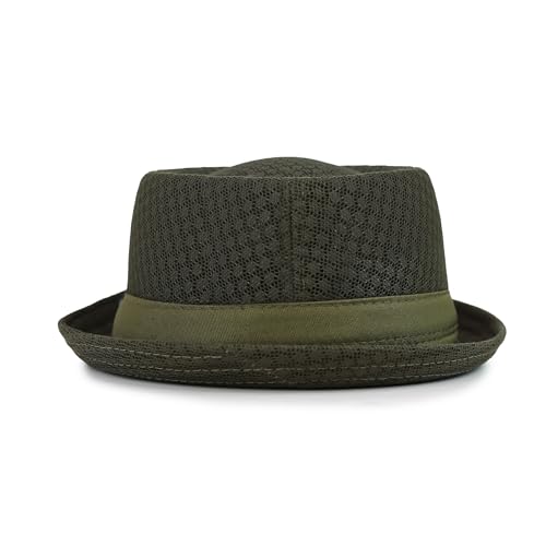 The Hat Depot Unisex Light Weight Classic Soft Cool Mesh Pork Pie hat - color: Olive, size: Small-Medium