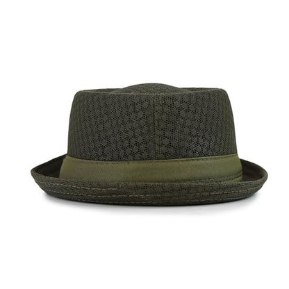 The Hat Depot Unisex Light Weight Classic Soft Cool Mesh Pork Pie hat - color: Olive, size: Small-Medium