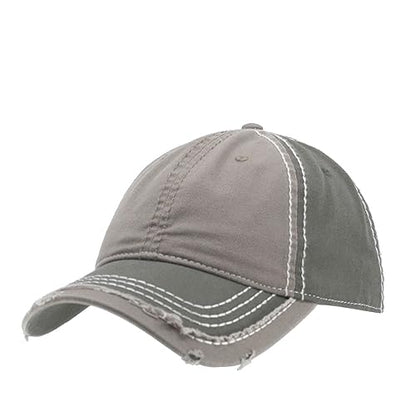 Washed Cotton Distressed with Heavy Stitching Adjustable Baseball Cap - color: Olive Green/Dark Khaki/Olive Green