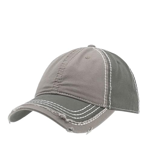 Washed Cotton Distressed with Heavy Stitching Adjustable Baseball Cap - color: Olive Green/Dark Khaki/Olive Green