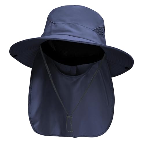 NPJY Sun Fishing Hats with Neck Flap for Men Women UV Sun Protection - color: Pure Blue(with Neck Flap)