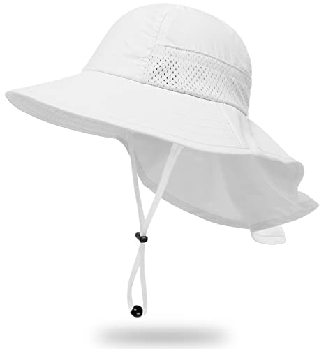 Toddler Baby Sun Hat Kids Summer Beach Essentials Adjustable Beach Hats with Bucket Wide Brim for Boys Girls Age 0-14 Years - color: 1 Pack - White, size: 6-24 Months