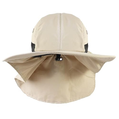 Falari Outdoor Sun Hat, Wide Brim with Neck Flap, Safari Hiking Gardening Fishing Hat - color: Khaki