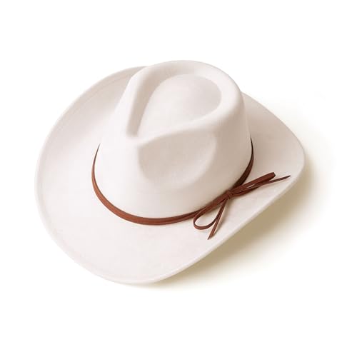 Suede Cowboy Hat for Women & Men Classic Western Hats - color: White