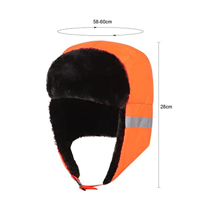 Men Reflective Trapper Hat Windproof Faux Fur Trooper Ushanka Hat Winter Warm Hunting Cap with Earflap - color: Orange