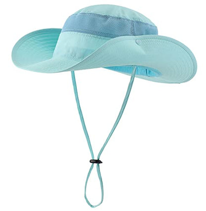 Connectyle UPF 50+ Wide Brim Sun Hat for Men Breathable Cowboy Boonie Hats Outdoor Bucket Hat for Fishing Hiking Safari - color: Light Blue