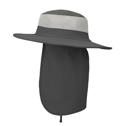 Outdoor Sun Hat UPF 50 Protection Waterproof Fishing hat Face Cover Summer Neck Flap Hat - color: Dark Gray Pro