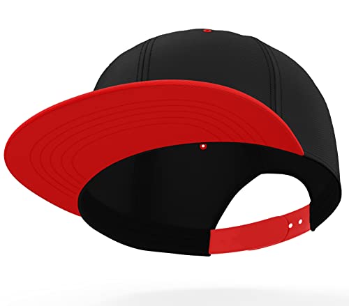 Daxton Classic Blank Snapback Flat Bill Visor Hat Cap One Size Adjustable Back - color: Black Red