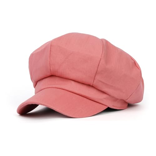 ililily Washed Cotton Newsboy Cabbie Cap Corduroy Duck Bill Flat Hunting Hat - color: Cotton Pink