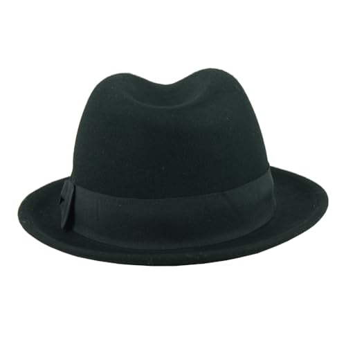 FREEBIRD99 Men's Wool Felt Trilby Hat Short Brim Fedora Hat - color: Black