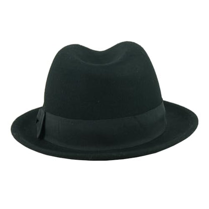 FREEBIRD99 Men's Wool Felt Trilby Hat Short Brim Fedora Hat - color: Black