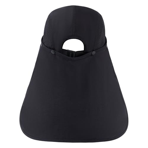 BASSDASH UPF 50+ Fishing Hat, Baseball Cap with Removable Neck Flap - color: Black With Unfoldable Brim
