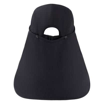 BASSDASH UPF 50+ Fishing Hat, Baseball Cap with Removable Neck Flap - color: Black With Unfoldable Brim
