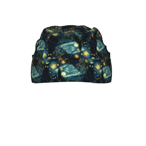 Adjustable Cycling Cap, Quick Dry Sports Bandana Skull Cap Helmet Liner - color: Van Gogh-style Black Cat