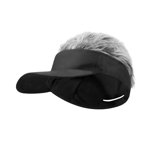 Mens Novelty Sun Visor Beach Hat Short Hair Wigs UV Protection Adjustable Golf Dad Cap Funny Hip Hop Rave Party Trucker Hat - color: Black & Grey