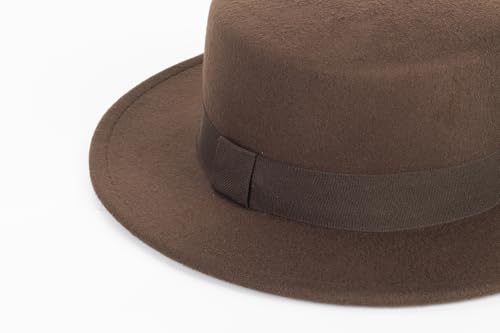 Pork Pie Hat for Men/Women, Wide Brim Felt Boater Fedora Church Derby Cap - color: Coffee