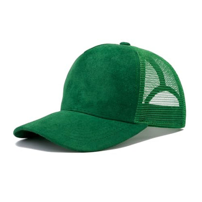 TopTie Suede Mesh Baseball Cap, Breathable Snapback Trucker Cap, 5-Panel Unisex Adjustable Sports Hat for Outdoor - color: Green