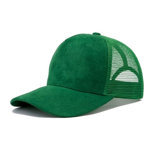 TopTie Suede Mesh Baseball Cap, Breathable Snapback Trucker Cap, 5-Panel Unisex Adjustable Sports Hat for Outdoor - color: Green