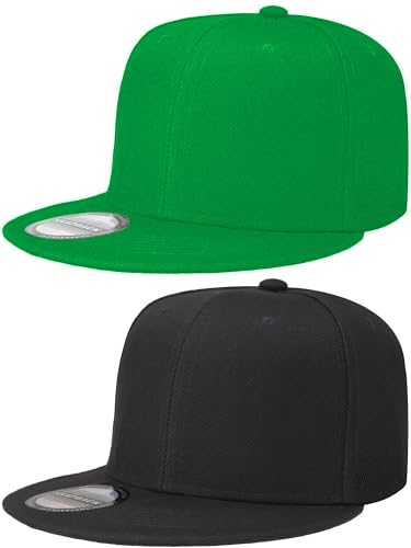 Falari Classic Snapback Hat, 2-Pack, Flat Bill, Adjustable Size, Hip Hop Style - color: Black & Kelly Green