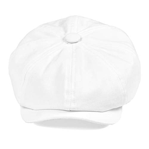 BOTVELA Men's Newsboy Flat Cap 100% Cotton Cabbie Hat - color: White, size: 7 3/8