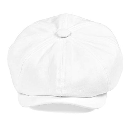 BOTVELA Men's Newsboy Flat Cap 100% Cotton Cabbie Hat - color: White, size: 7 3/8