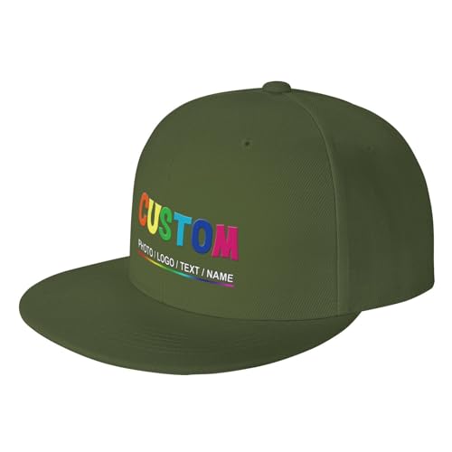 Custom Snapback Hats for Men Personalized Hip Hop Flat Bill Brim Baseball Cap Add Your Own Text Photo Logo - color: Single Color - Green