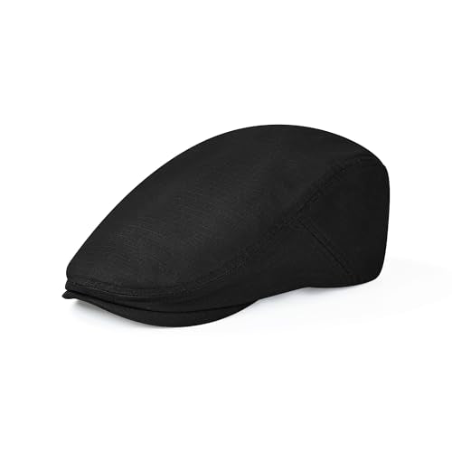 Newsboy Hats for Men Flat Cap 100% Cotton Irish Cabbie Ivy Gatsby Driving Hunting Cap Sun Hat - color: Black, size: Large